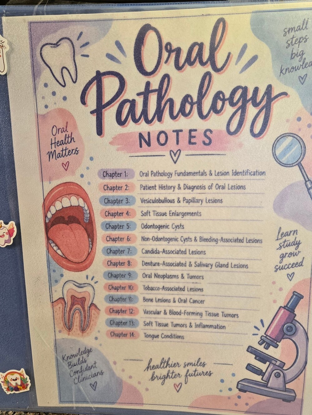 Oral Pathology Study Notes Binder – 17 Laminated Dental Hygiene Cheat Sheets